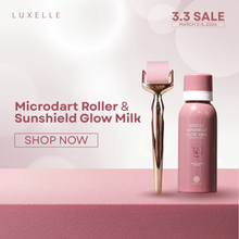 Load image into Gallery viewer, Luxelle Microdart Roller + Sunshield Glow Milk

